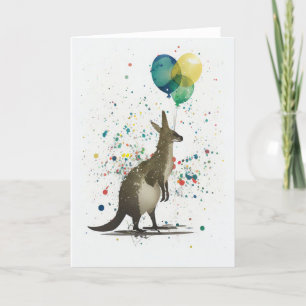 Kangaroo with Balloons Folded Greeting Card