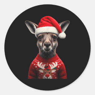 Kangaroo With Santa Hat Christmas Australia Xmas Z Classic Round Sticker