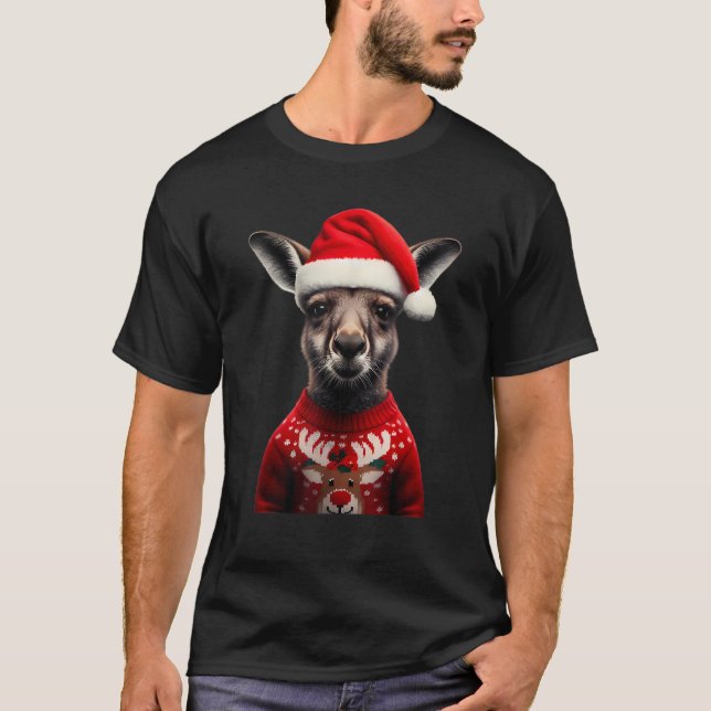 Kangaroo With Santa Hat Christmas Australia Xmas Z T-Shirt (Front)