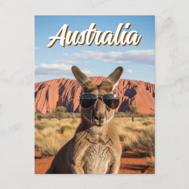 Kangaroo with sunglasses at Uluru Australia Postcard (Front)