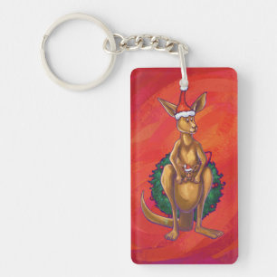 Kangaroo Xmas On Red Key Ring