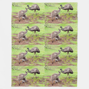 Kangaroos And Emu, Large Fleece Blanket. Blanket