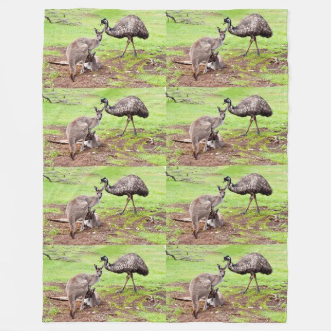 Kangaroos And Emu, Large Fleece Blanket. Blanket (Front)