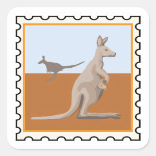 Kangaroos and joey Australian stamp art Square Sticker