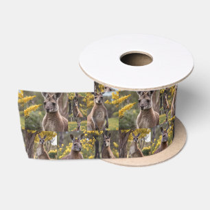 Kangaroos And Wattle Trees Photo Collage, Satin Ribbon