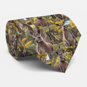 Kangaroos And Wattle Trees Photo Collage, Tie
