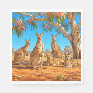 Kangaroos gather under flowering gumtree napkin