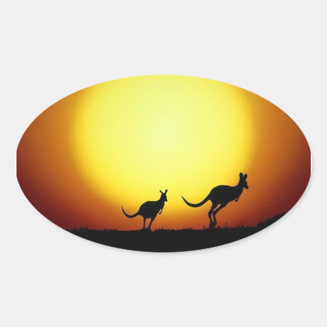 Kangaroos in the Australian Outback Oval Sticker (Front)