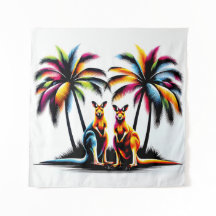 Kangaroos under palm trees in Australia