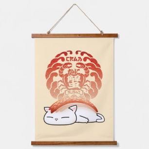 Kani Crab Sushi Cat Hanging Tapestry