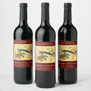 Kani or Kegani & Saba - Hiroshige's Japanese Fish Wine Label