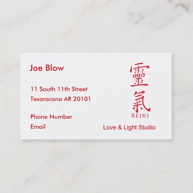 Kanji Character for REIKI Appointment Card (Front)