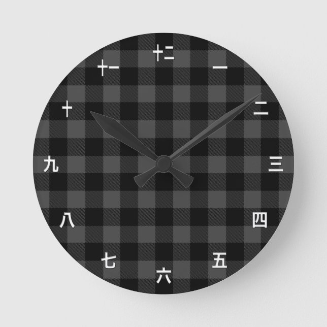 Kanji Clock Template, Grey Buffalo Plaid /Japanese (Front)