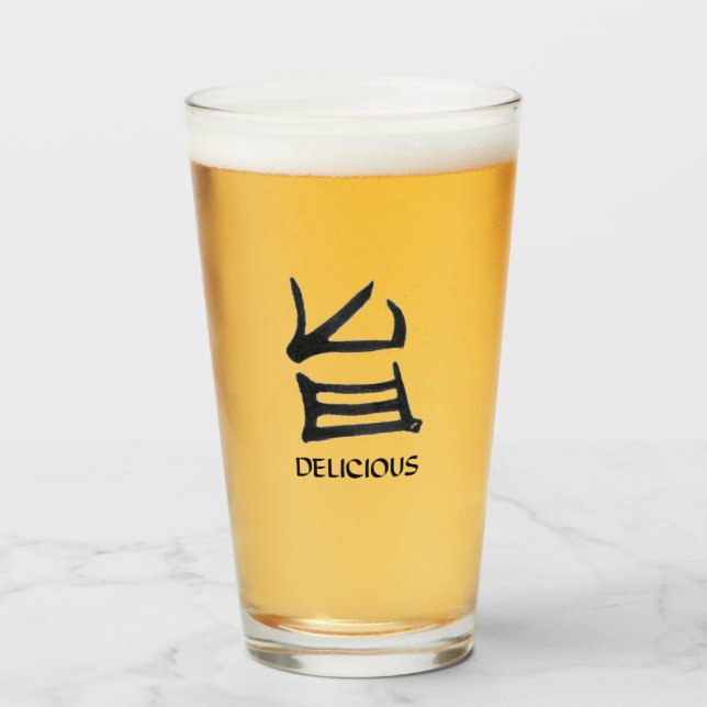 Kanji Delicious black glass tumbler (Front Filled)