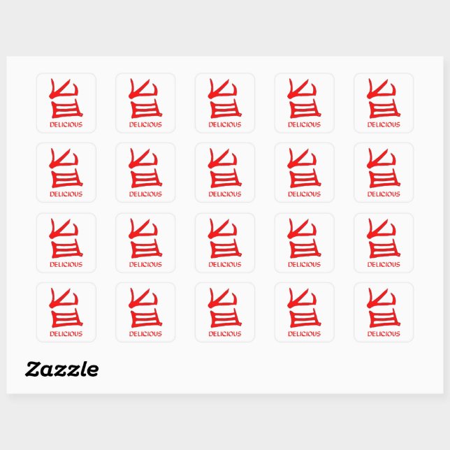 Kanji Delicious red small square stickers (Sheet)