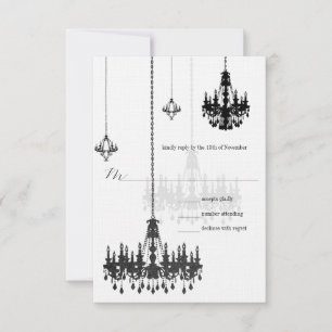 Kanji for Love 7 Black Chandeliers Wedding RSVP Card