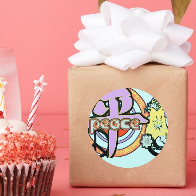 Kanji for Peace Flower Power Hip Cool Groovy Classic Round Sticker (Party)