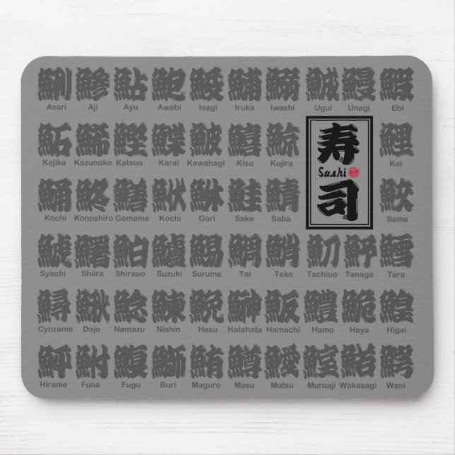[Kanji] many kind of fishes for Sushi Mouse Mat (Front)