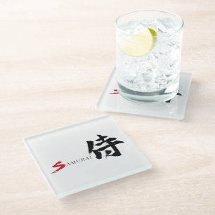 Kanji Samurai Japanese Calligraphy Glass Coaster