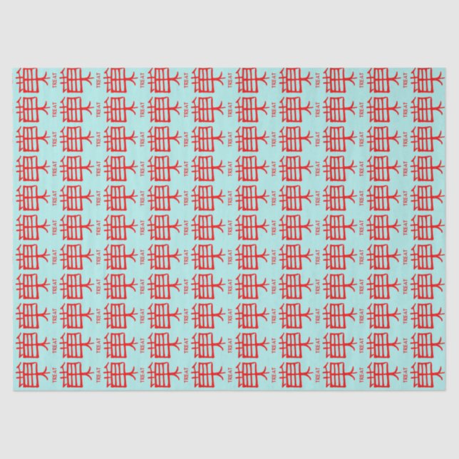 Kanji Treat red teal tissue paper (Front)