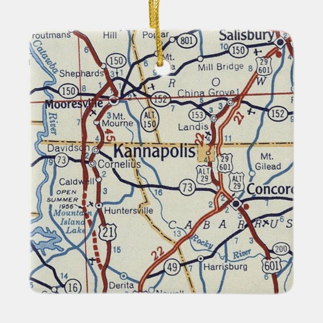 Kannapolis NC Vintage Map Ceramic Ornament (Front)