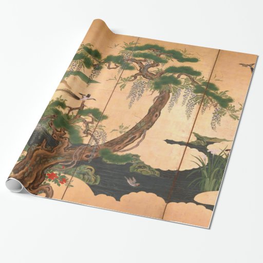 Image of Kano Eino Birds and Flowers of Spring and Summer Wrapping Paper