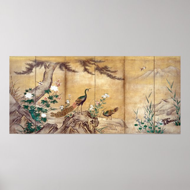 Kano Mitsunobu Birds, Trees, and Flowers Poster (Front)