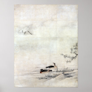 Kano Motonobu Flowers and Birds in a Spring Poster