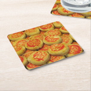 Kanom Pia ขนมเปี๊ยะ ~ Asian Sweets Desserts Food Square Paper Coaster