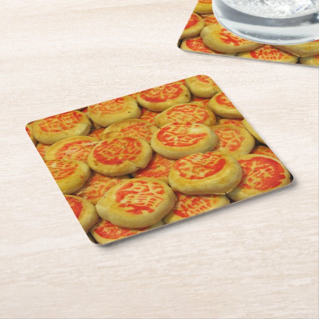 Kanom Pia ขนมเปี๊ยะ ~ Asian Sweets Desserts Food Square Paper Coaster (Angled)