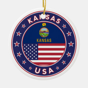Kansa, Kansas sticker, bag, clock, phone case Ceramic Tree Decoration