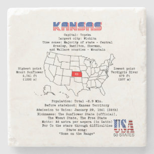Kansas American state on a map and useful info Stone Coaster