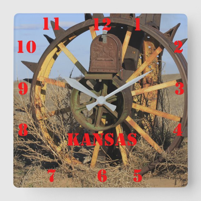 Kansas Antique Tractor Tire Square Clock (Front)
