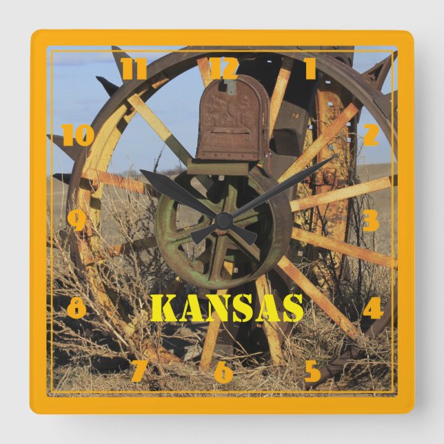 Kansas Antique Tractor Tire Square Wall Clock (Front)