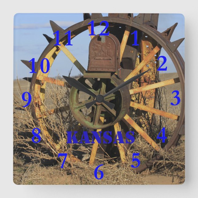 Kansas Antique Tractor Tire Square Wall Clock (Front)
