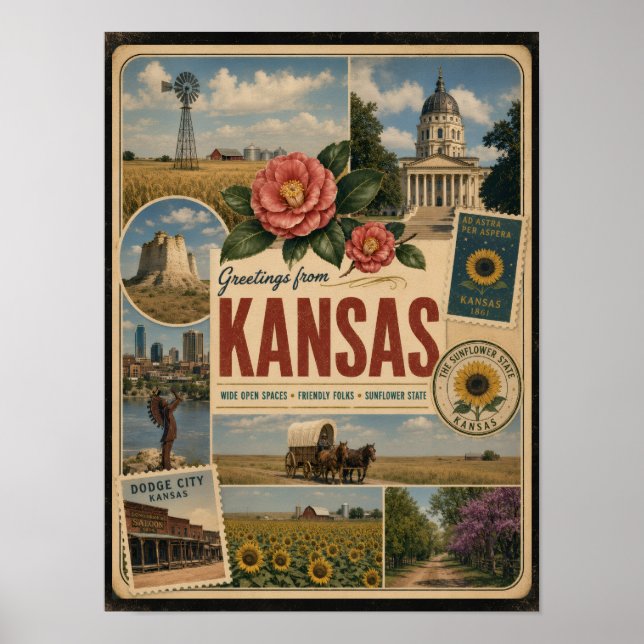 Kansas Authentic Vintage Style Poster (Front)
