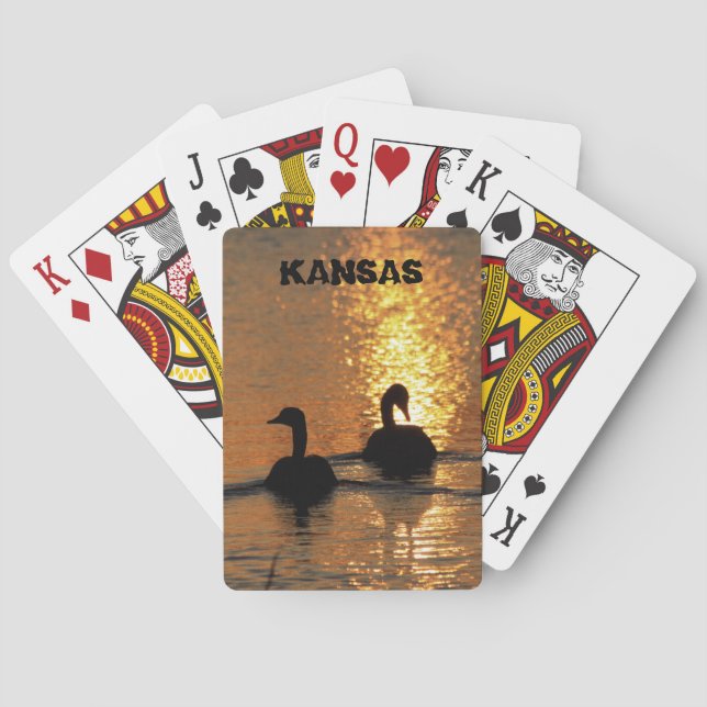 Kansas Canadian Goose Sunset reflection Playing Cards (Back)