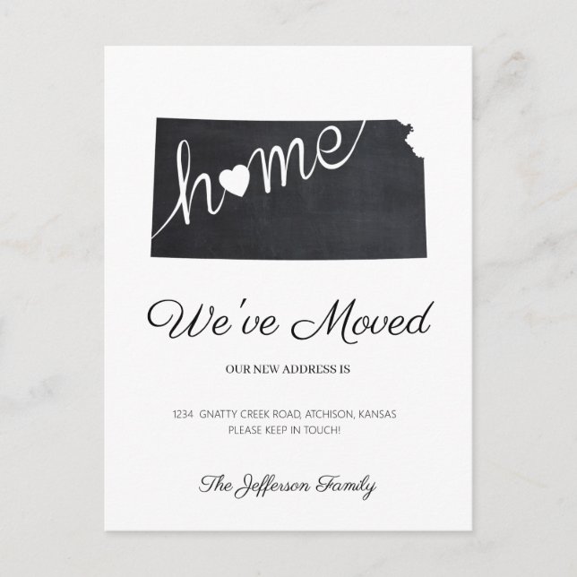 Kansas Chalkboard State Map Moving Postcard (Front)