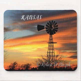 Kansas Christmas Windmill Sunset Mouse Pad