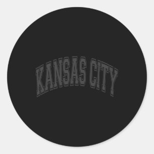 Kansas City Arched Text Black With Black Print Classic Round Sticker