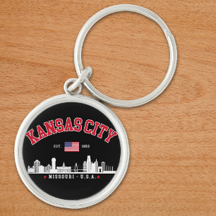 Kansas City Flag & Skyline Design Cool Midwest Key Ring