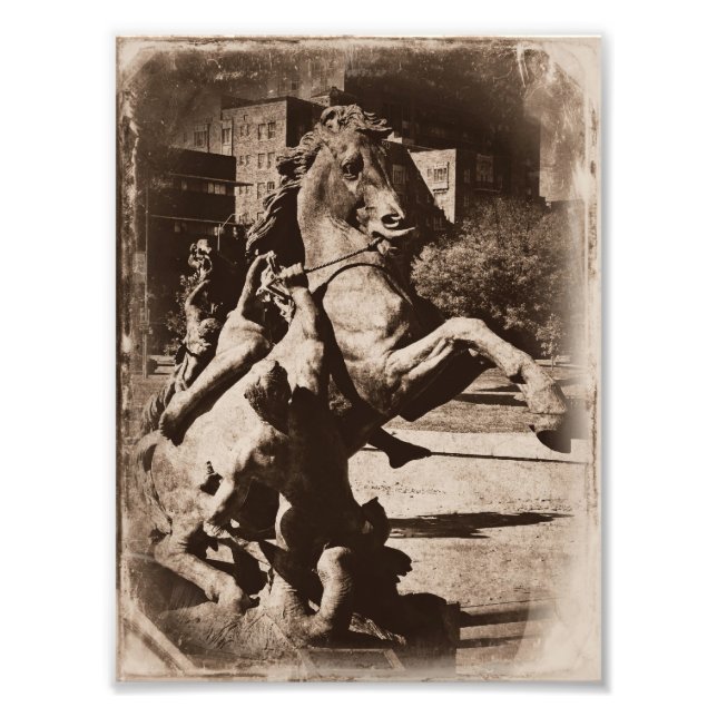 Kansas City Fountain Horse Sepia Grunge Photo Print (Front)