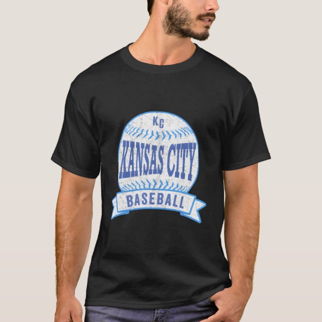 Kansas City Kc Baseball Kc Blue Throwback T-Shirt (Front)