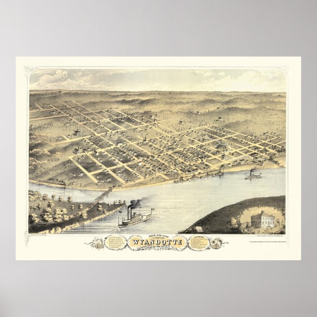 Kansas City, KS Panoramic Map - 1869 Poster (Front)