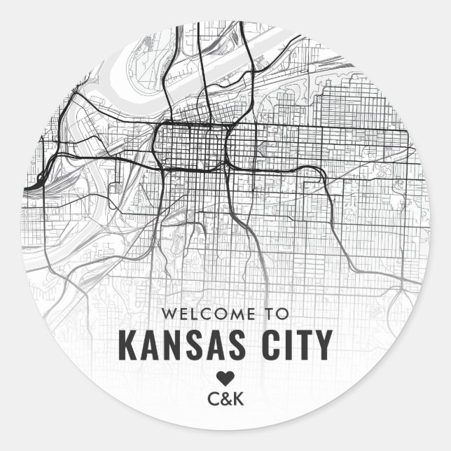 Kansas City Map | Wedding Welcome Classic Round Sticker (Front)