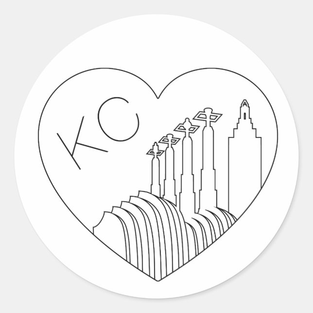Kansas City - Minimalist Line Art Skyline Heart Classic Round Sticker (Front)