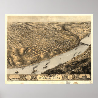 Kansas City Missouri 1869 Antique Panoramic Map Poster