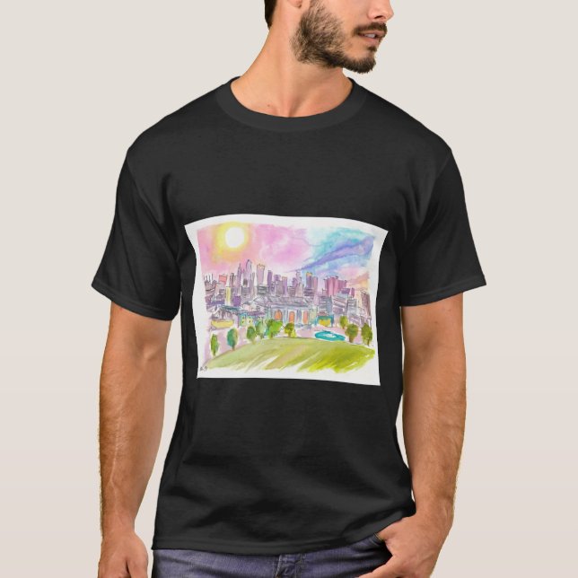 Kansas City Missouri Cityscape and Skyline in Wate T-Shirt (Front)
