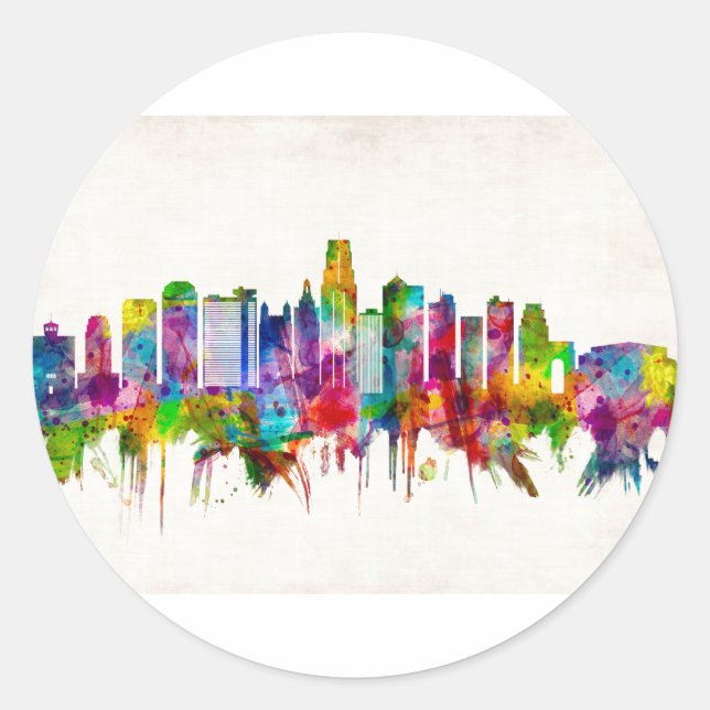 Kansas City Missouri Skyline Classic Round Sticker (Front)