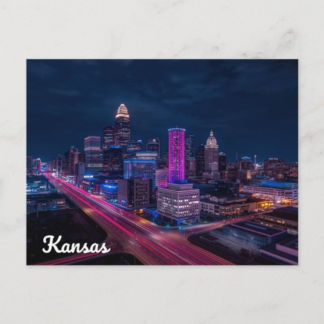 Kansas City Missouri Skyline Night Postcard (Front)